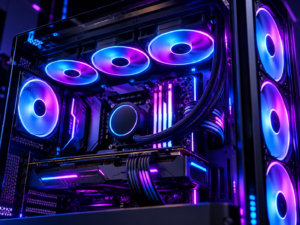 CALAX RGB PC cooling fans illuminating a gaming computer interior